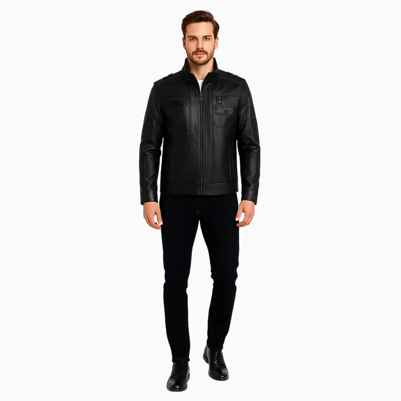 BikerBlackRealLeatherJacketForMen