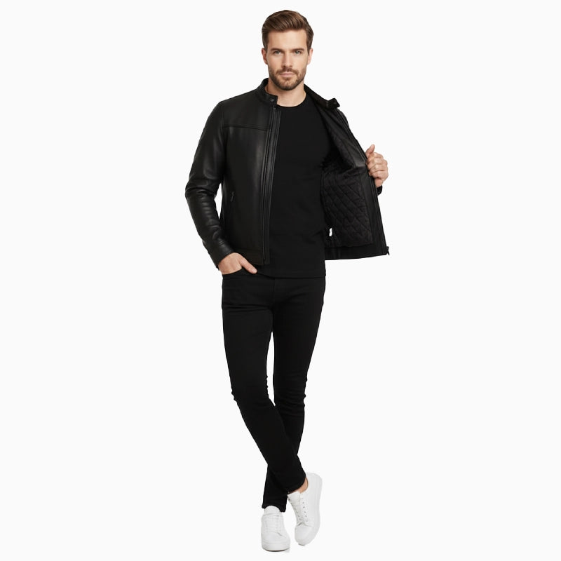 BikerCafeBlackRacerLeatherJacketForMen