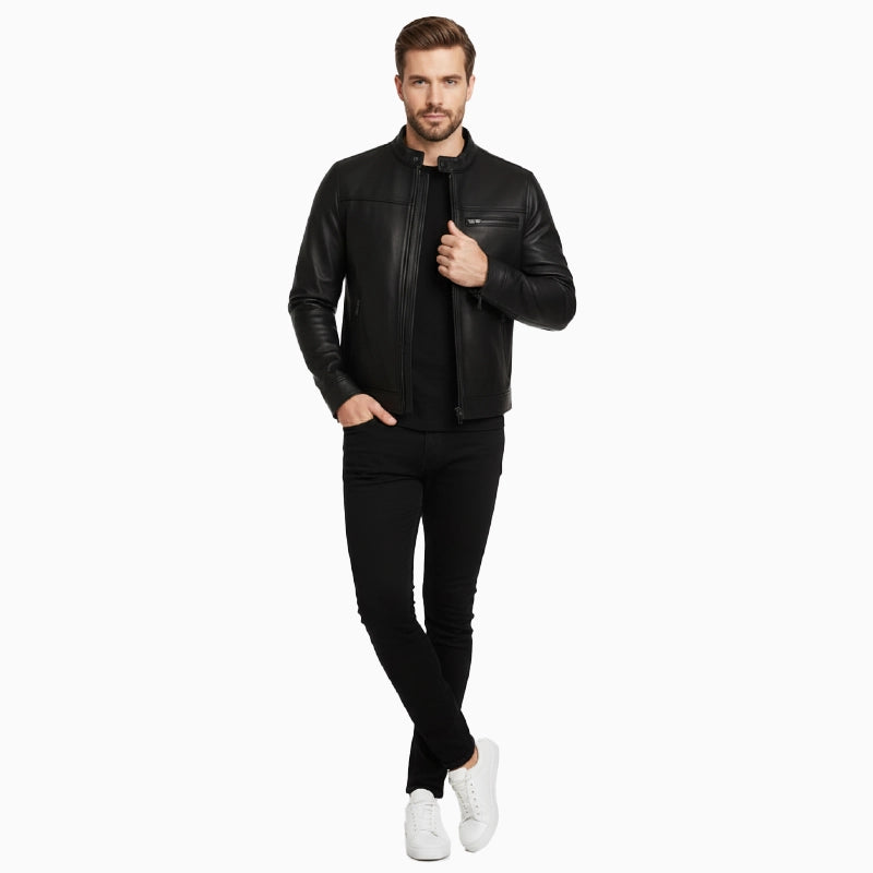 BikerCafeBlackRacerLeatherJacketMen