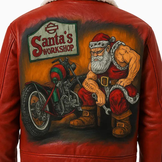 Biker Santa Hand Painted Leather Jacket