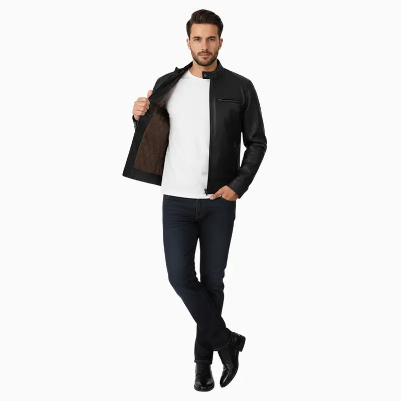 BikerStyleBlackLeatherJacketMen