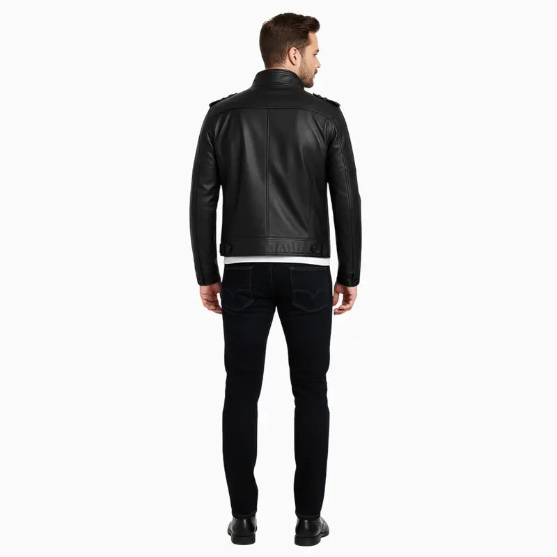 BikerStyleBlackRealLeatherJacketMen