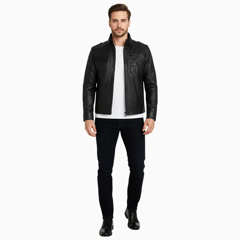 BikerStyleRealLeatherJacketForMen