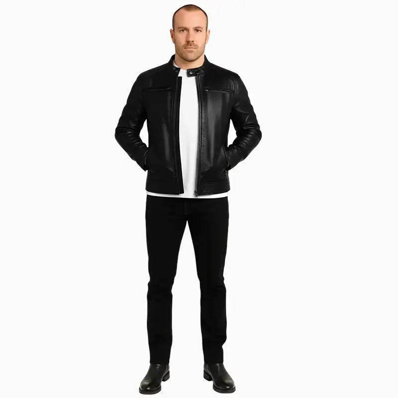 BlackLeatherRacerJacketForMen