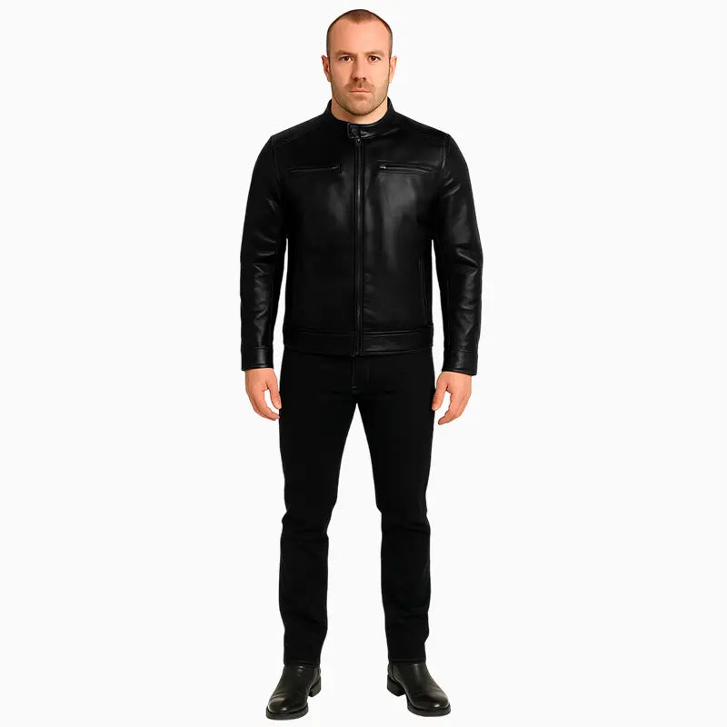 BlackLeatherRacerJacketMen