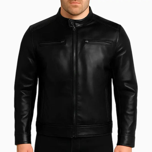 BlackRealLeatherRacerJacketForMen
