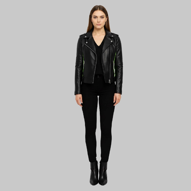 Black_GreenLeatherJacketForWomen