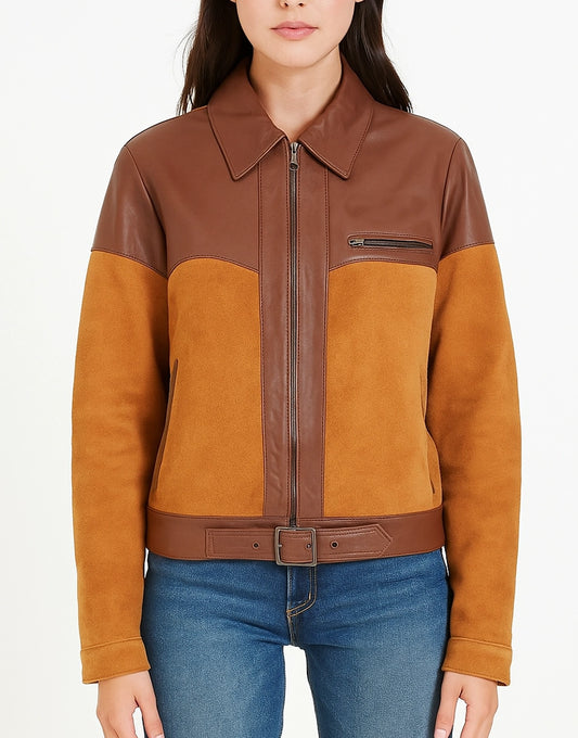 Brown Suede Leather Jacket for Women