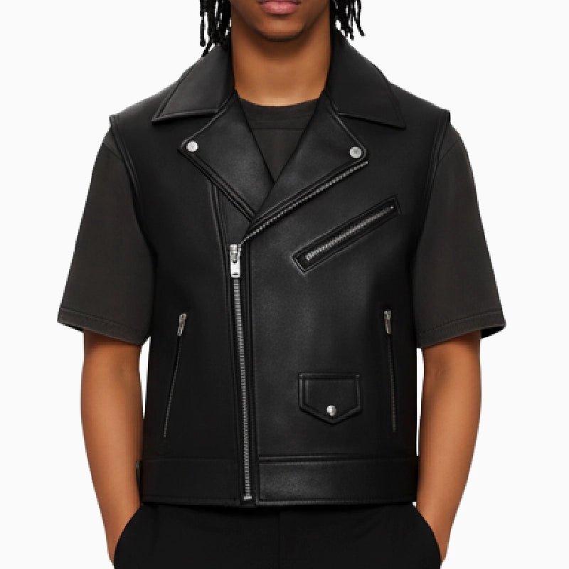 ClassicBlackAsymmetricalMen_sLeatherVest