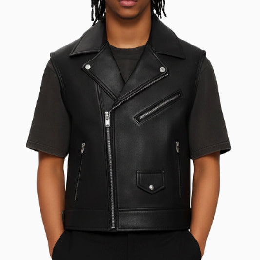 ClassicBlackAsymmetricalMen_sLeatherVest