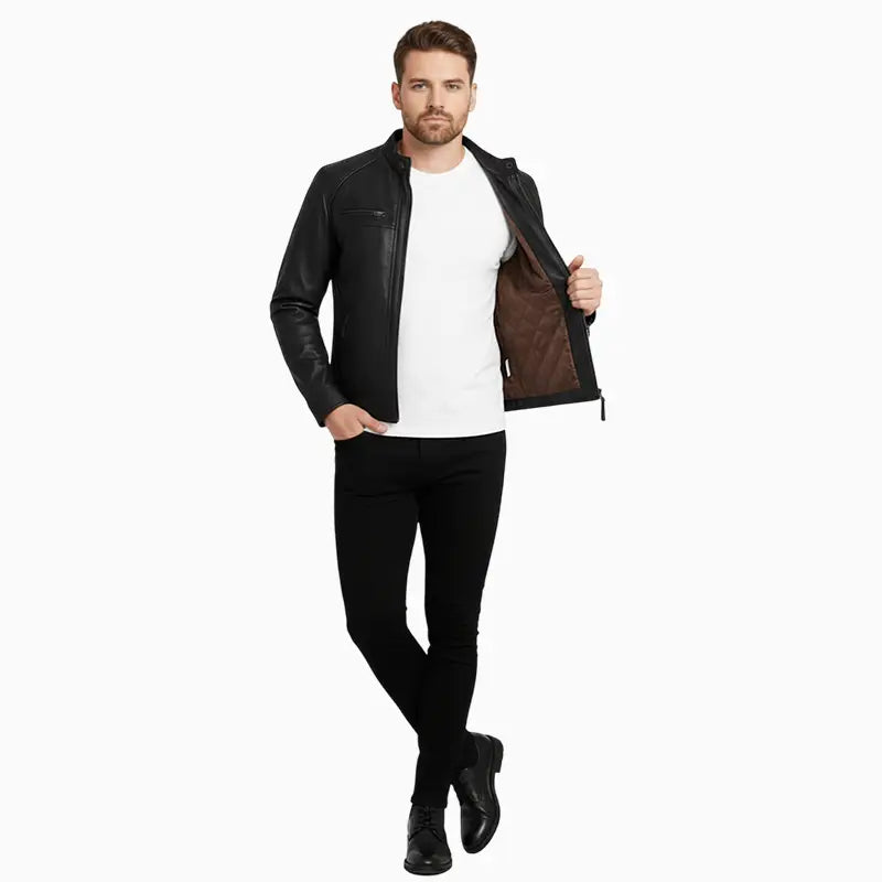 ClassicBlackQuiltedCafeJacketForMen