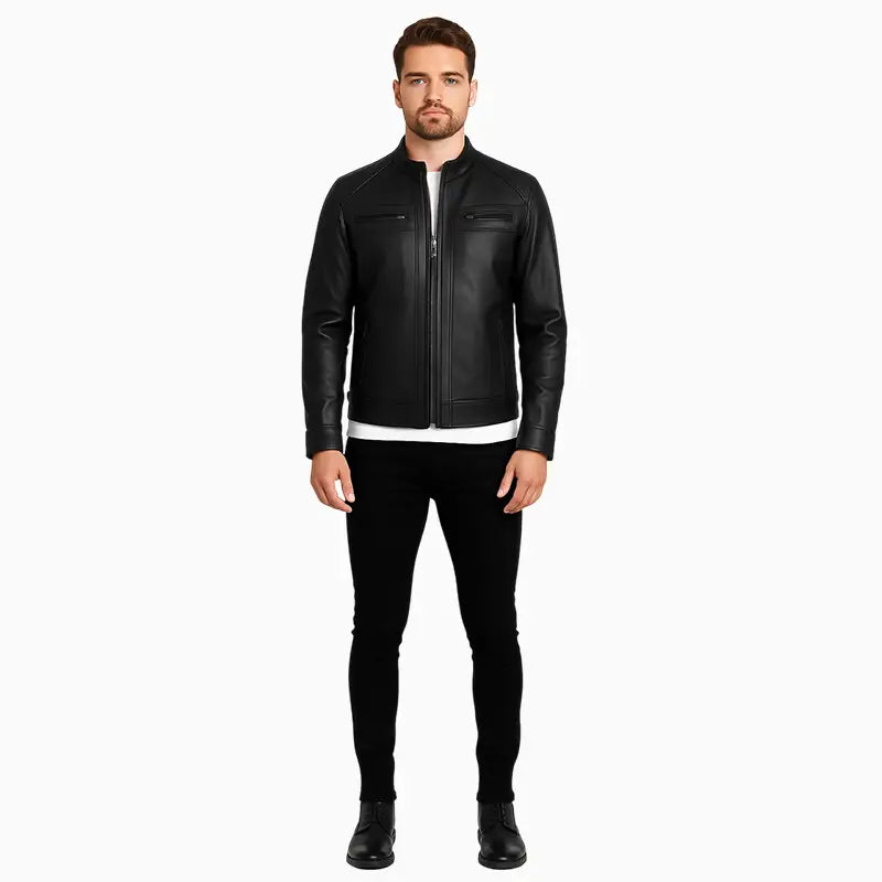 ClassicBlackQuiltedCafeRacerJacket