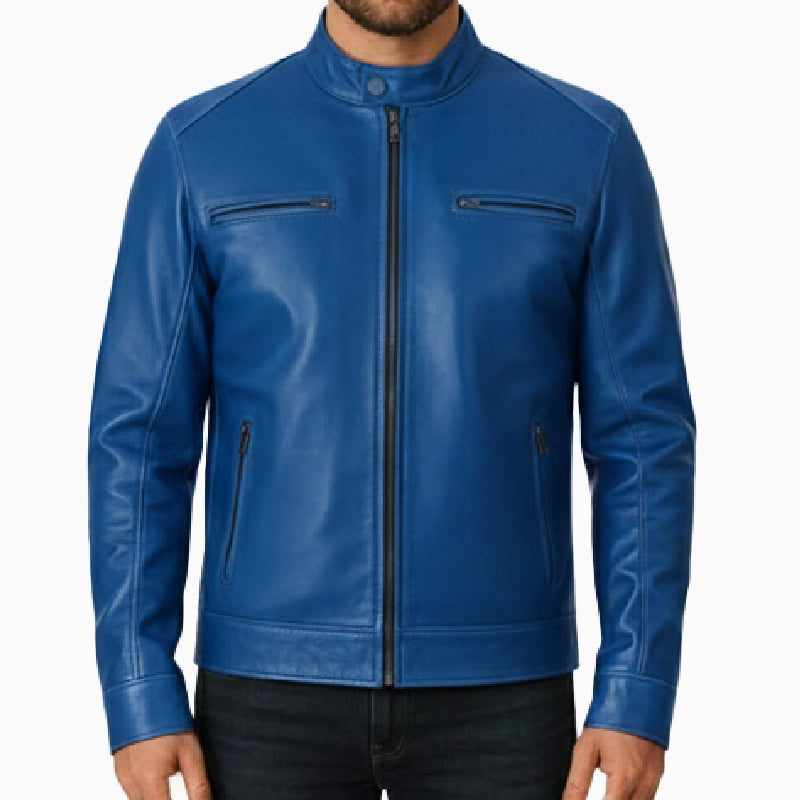 ClassicBlueLeatherJacketForMen