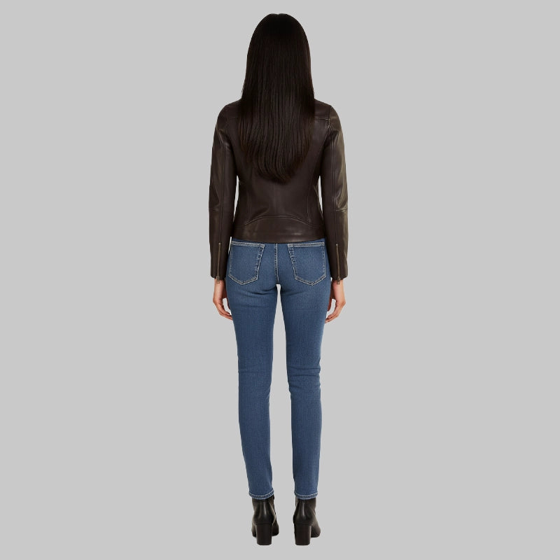 ClassicBrownLeatherRacerJacketWomen