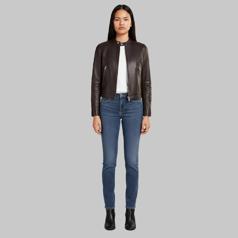 ClassicDarkBrownRacerJacketWomen