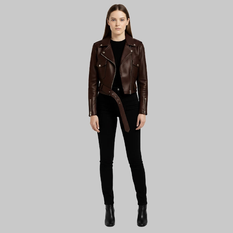 ClassicLapelCollarWomen_sBrownLeatherJacket