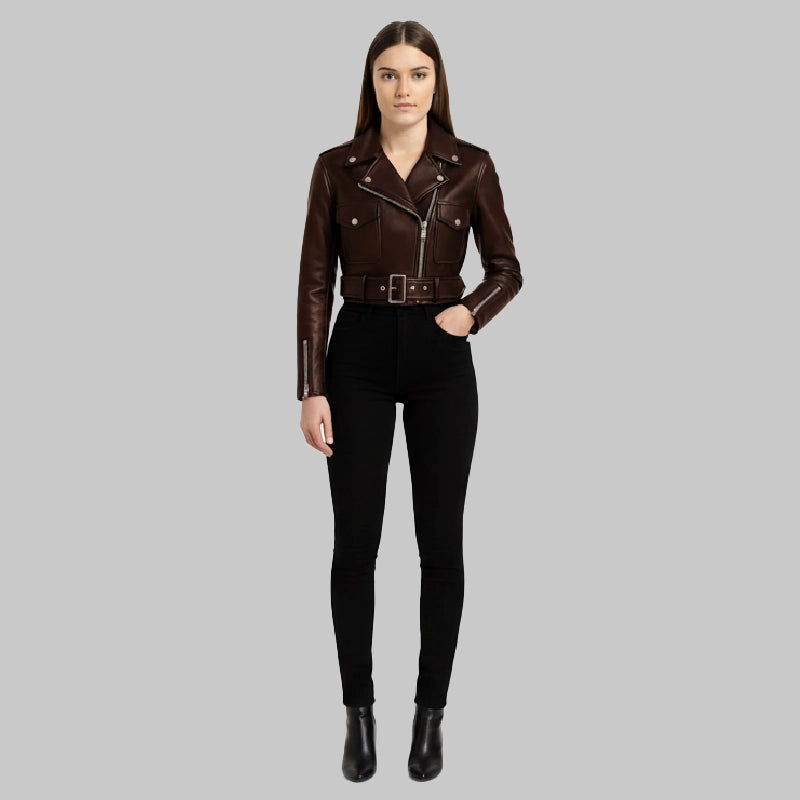 ClassicLapelCollarWomensBrownLeatherJacket