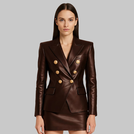 ClassicLongBrownWomen_sLeatherBlazer
