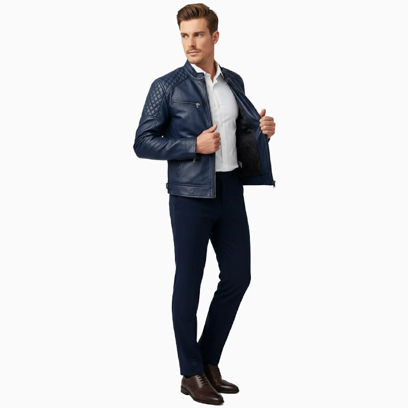 ClassicQuiltedRacerMen_sBlueLeatherJacket