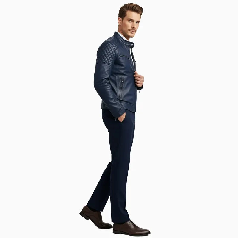 ClassicQuiltedRacerStyleBlueLeatherJacket