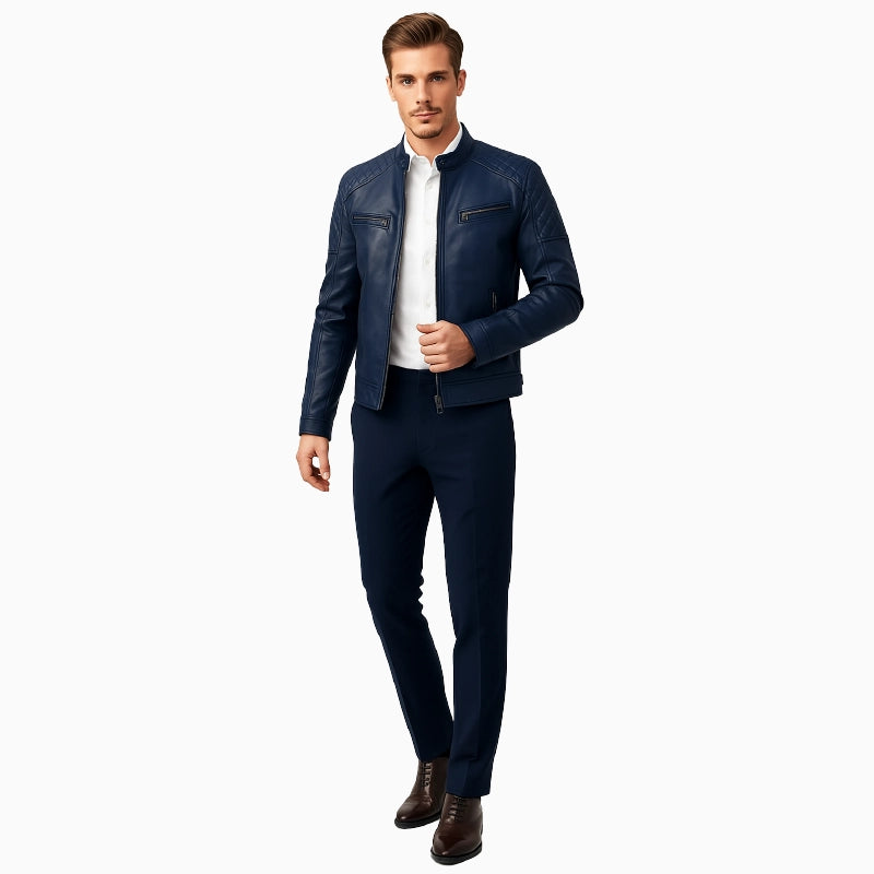 ClassicQuiltedRacerStyleMen_sBlueJacket