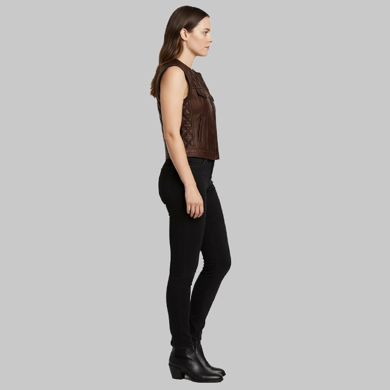 DiamondQuiltBrownVestForWomen