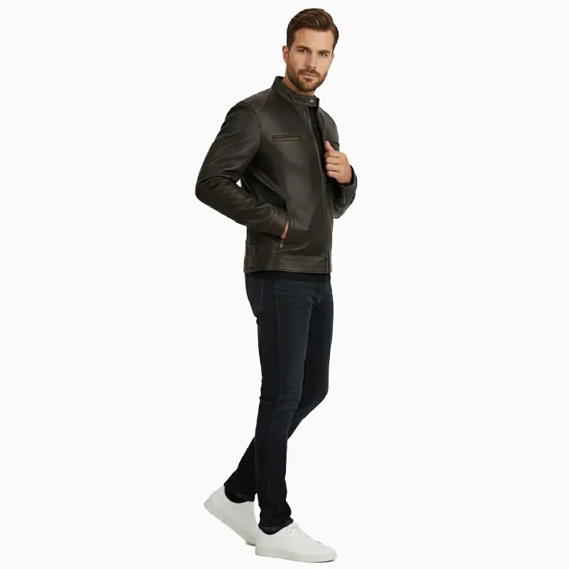 DistressedStyleBrownCafeLeatherJacketForMen
