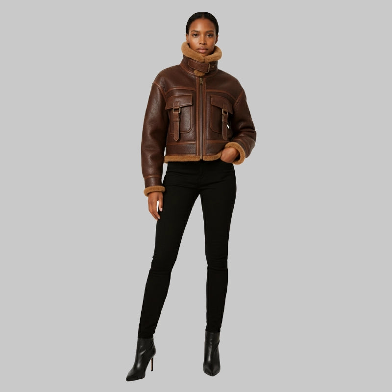 DoublePocketShearlingJacketBrown