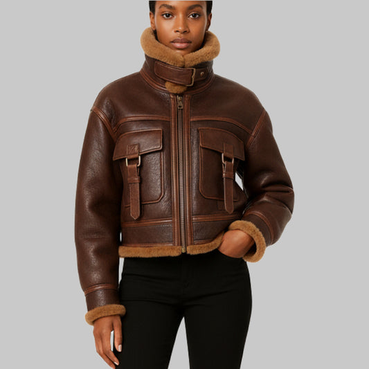 DoublePocketShearlingJacketInBrown