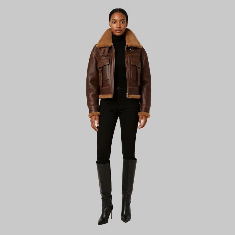 DoublePocketShearlingJacketInBrown