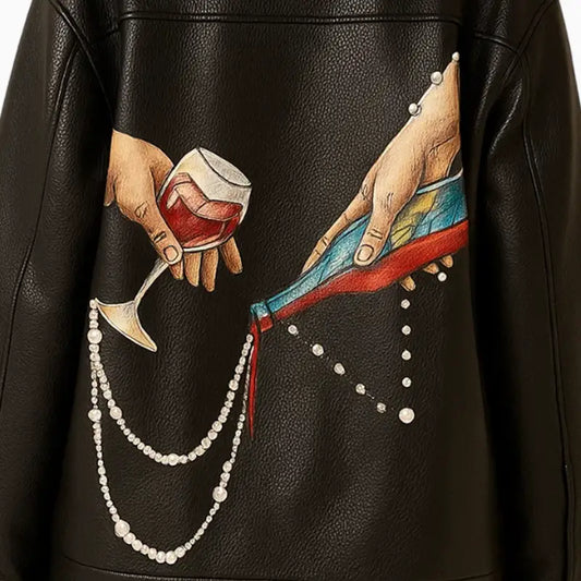 Hand Painted Wine Design Women’s Leather Jacket