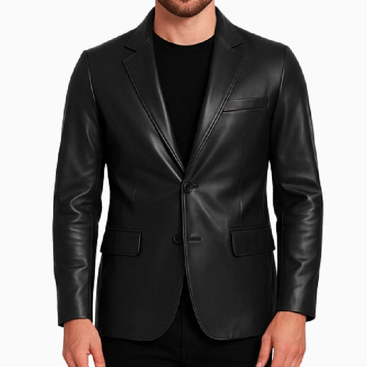 High-QualityBlackLeatherBlazerForMen