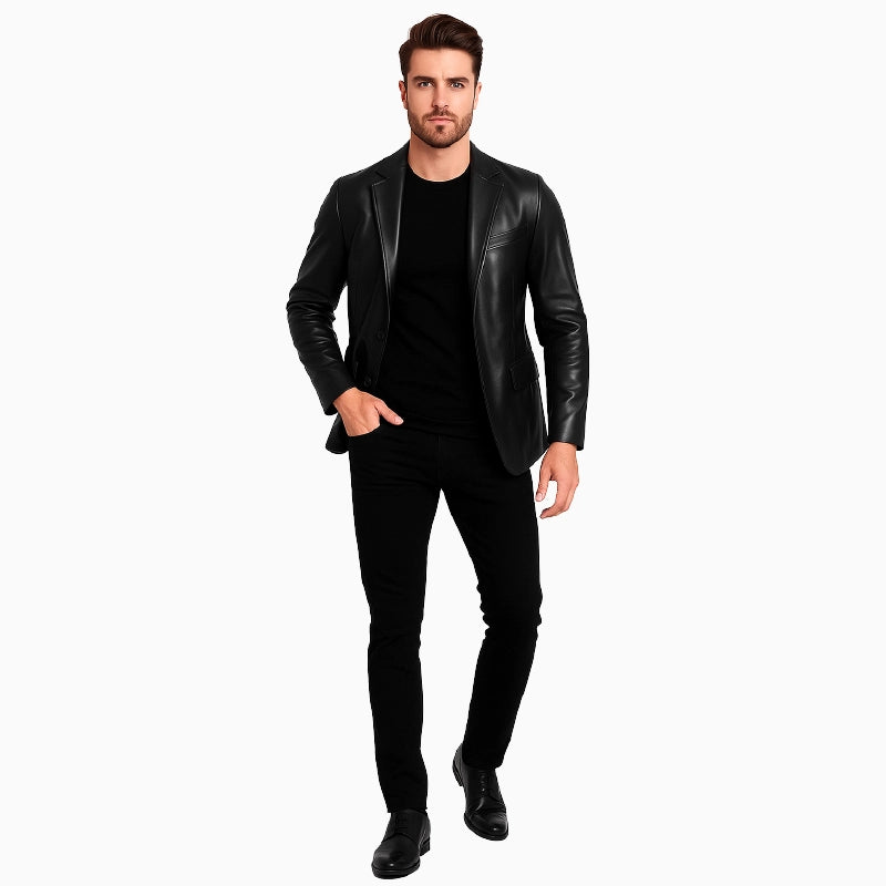 High-QualityBlackLeatherBlazerMen