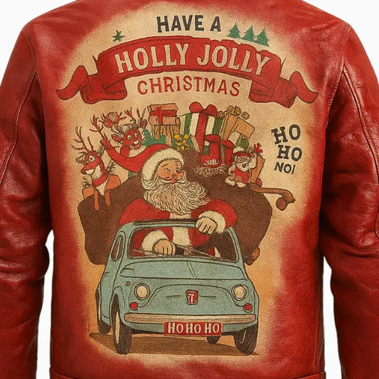 Holly Jolly Xmas Hand Painted Leather Jacket