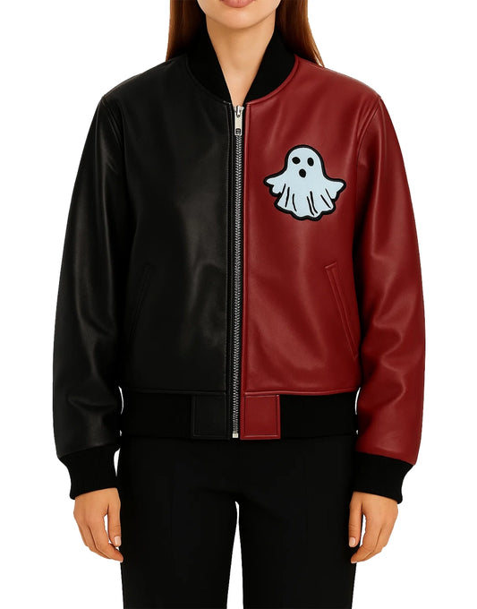 Horror Style Black And Red Jacket With Ghost Patch For Women