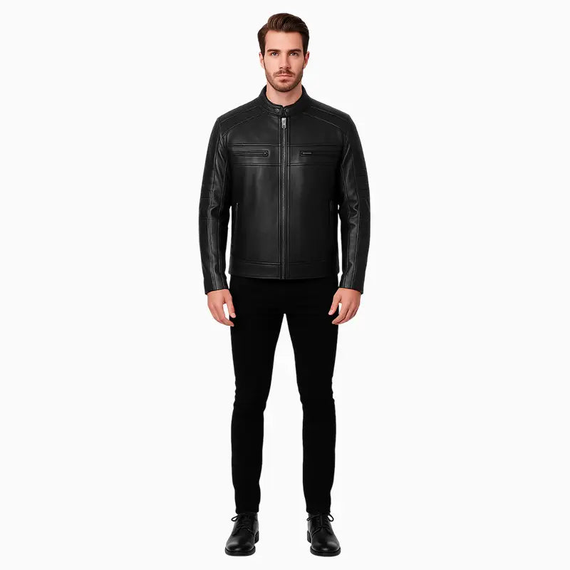 MandarinBlackCafeRacerJacketForMen