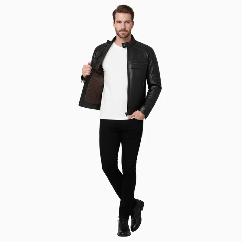 MandarinBlackCafeRacerJacketMen