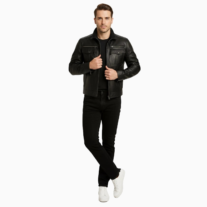 MenRealLeatherQuiltedBlackRacingJacket