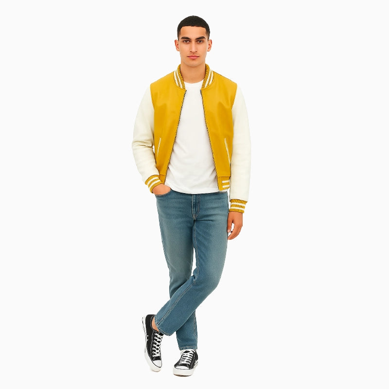 MenYellow_WhiteVarsityJacket