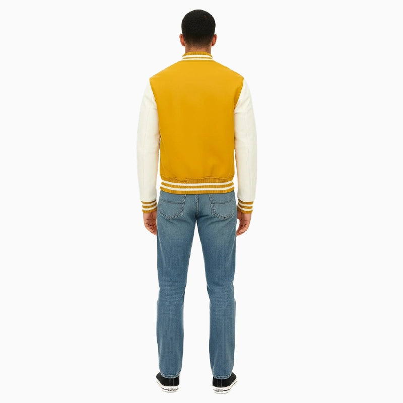 MenYellowandWhiteVarsityJacket
