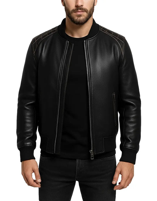 Black Bomber Leather Halloween Jacket for men