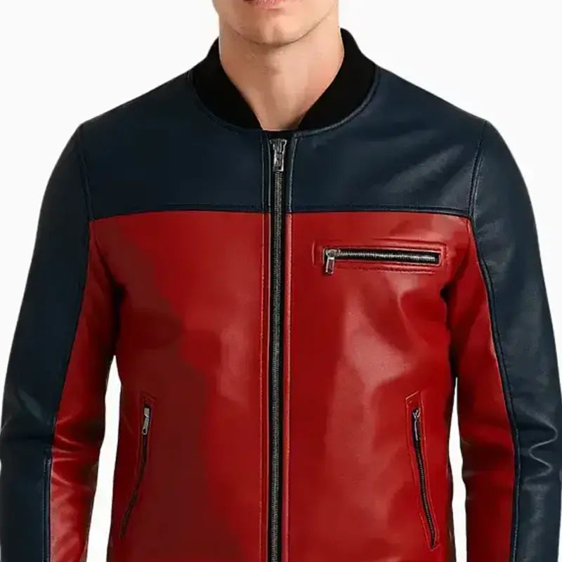 Mens Red & Black Christmas Leather Bomber Jacket