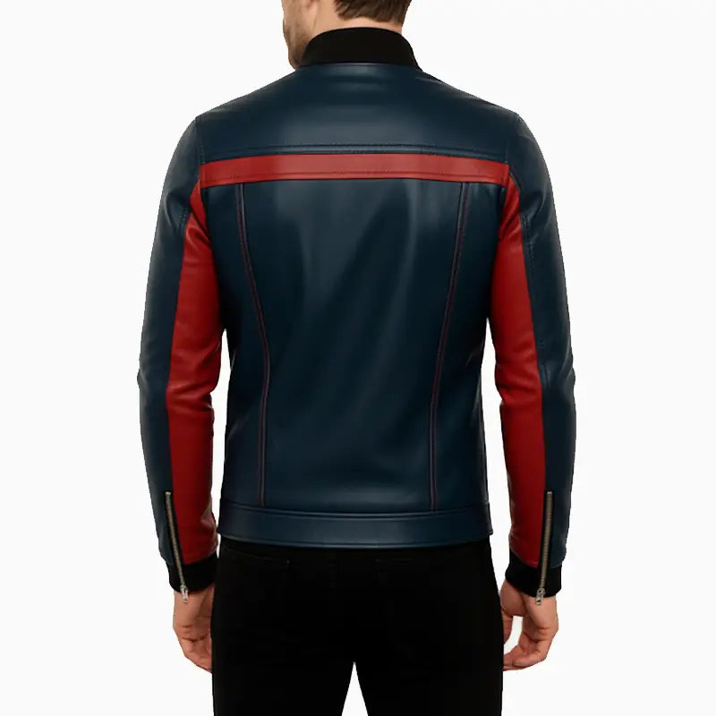 Mens Red & Black Christmas Leather Bomber Jacket