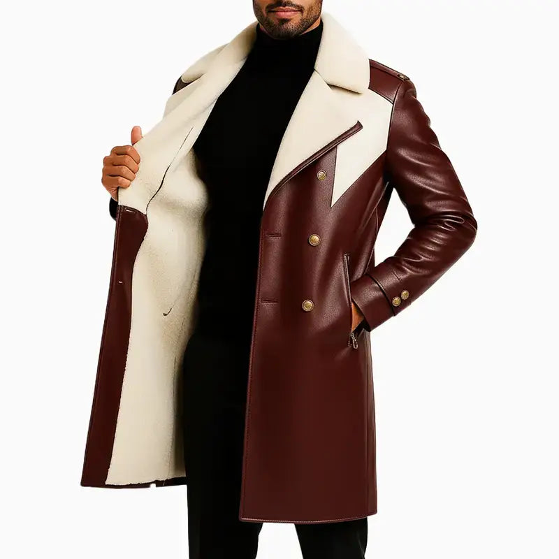 Men_sMaroonLeatherLongCoatwithShearlingCollar