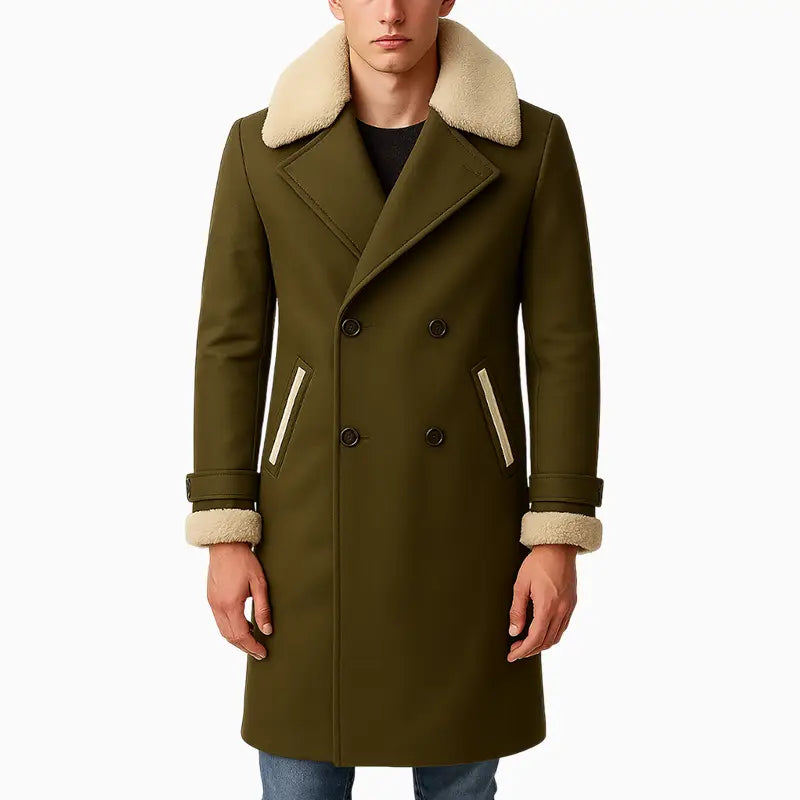 Men_sOliveGreenShearlingCollarDouble-BreastedLongCoat