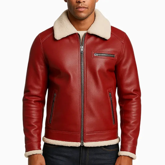 Men_sRedRealLeatherAviatorJacketwithShearlingTrim