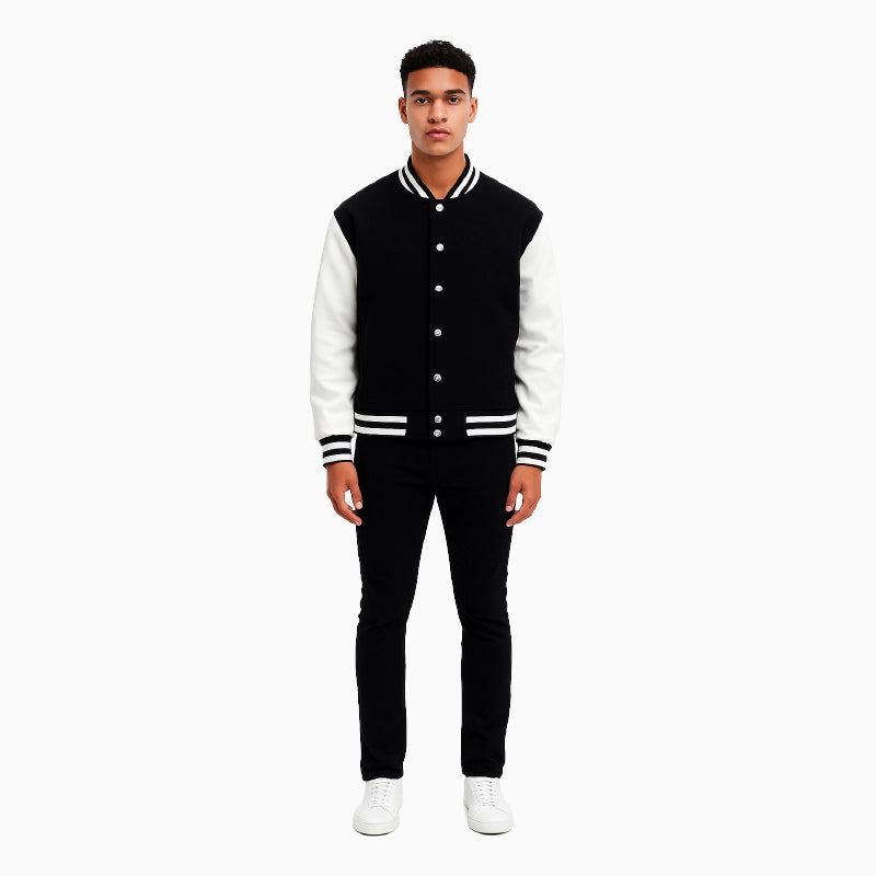 MensBlackAndWhiteVarsityJacket