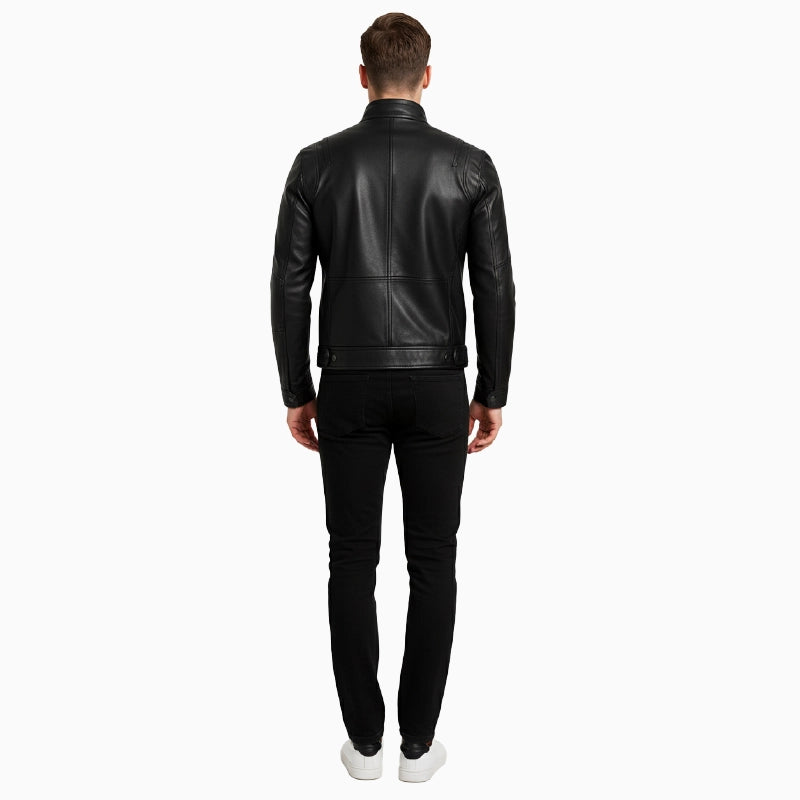 MensRealLeatherQuiltedBlackRacingJacket