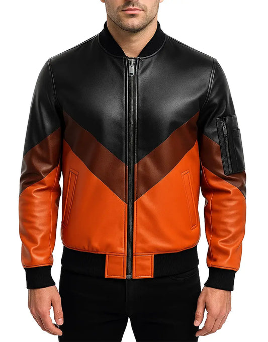 Mens Stylish Black And Orange Halloween Horror Nights Leather Jacket
