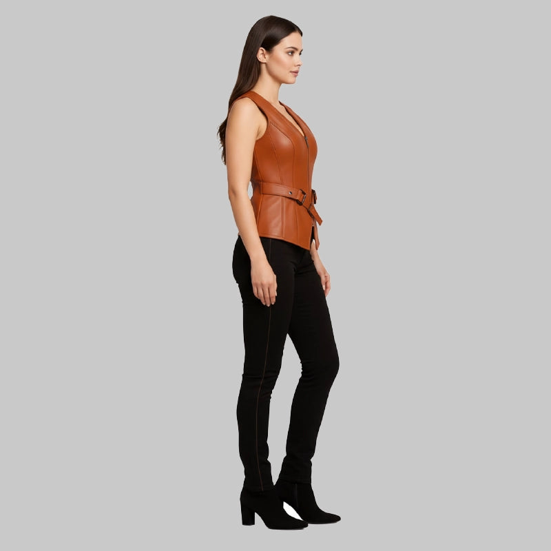 OriginalLeatherBrownVestWomenSide